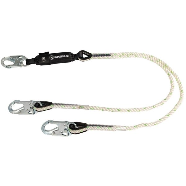 Safewaze PRO 6' Rope Energy Absorbing Lanyard: Dual Leg, Snap Hooks FS33216